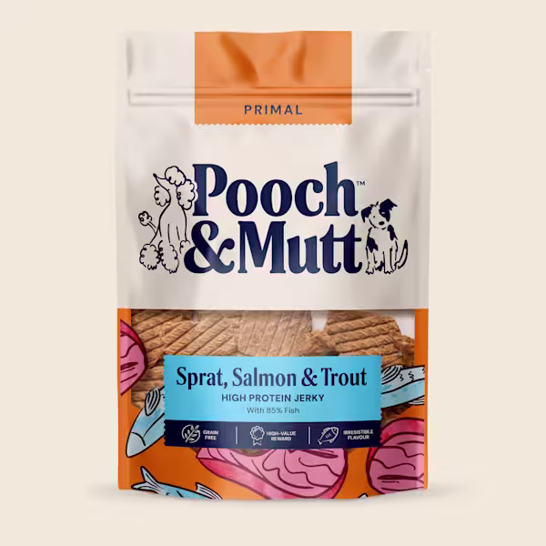 PRIMAL SPRAT, SALMON & TROUT JERKY 90g Cream 2000x2000